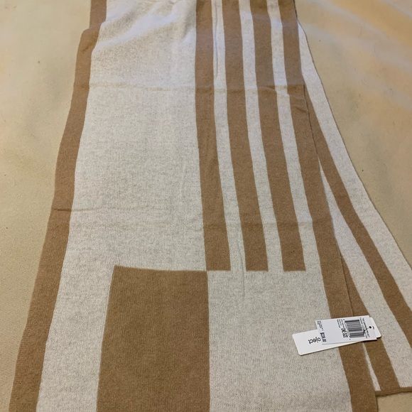 The Cashmere Project Double Knit Patterned Scarf, 100% Cashmere, tan & white - Picture 6 of 8